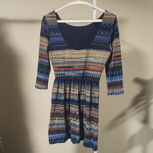 As U Like It Blue Patterned Long Sleeve Dress Size S